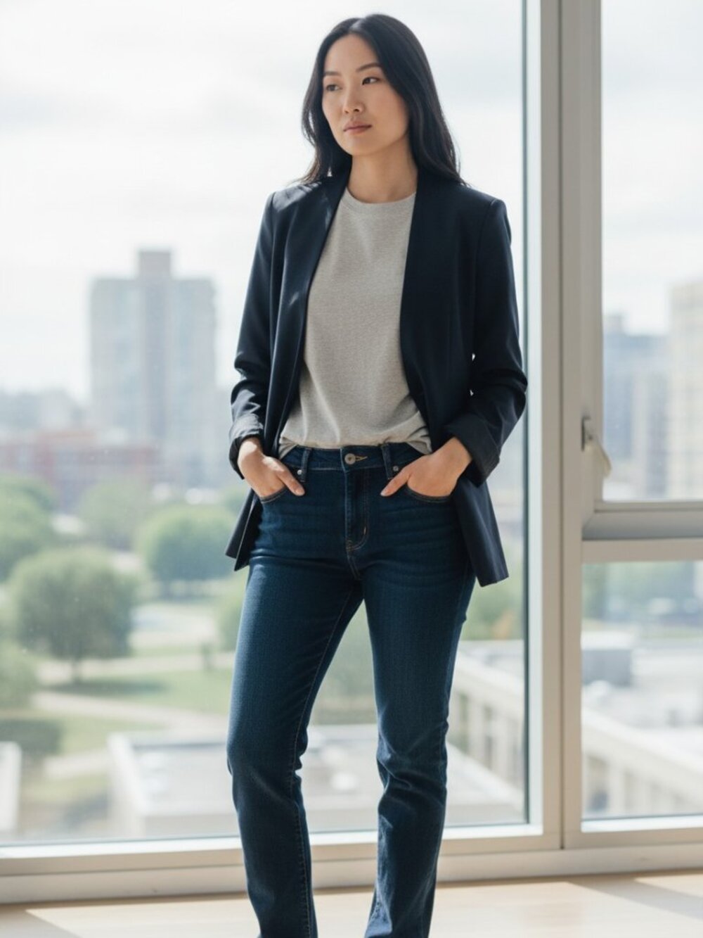 Zara "Glen 540" Navy Blue Blazer - Single Snap Closure - Size M - Structured